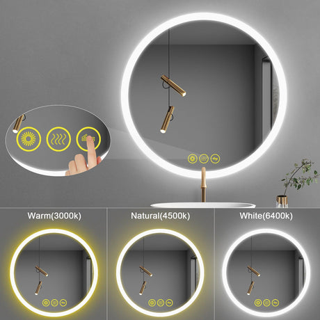 SmartReflect Modern Round LED Dimmable Anti-Fog Frameless Bathroom Vanity Mirror-Parc Decor