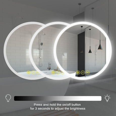 SmartReflect Modern Round LED Dimmable Anti-Fog Frameless Bathroom Vanity Mirror-Parc Decor