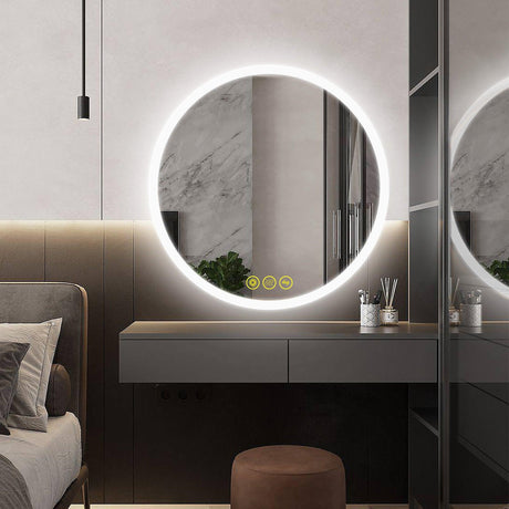 SmartReflect Modern Round LED Dimmable Anti-Fog Frameless Bathroom Vanity Mirror-Parc Decor