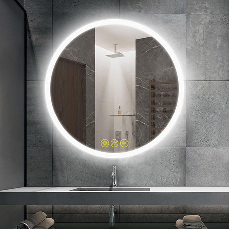 SmartReflect Modern Round LED Dimmable Anti-Fog Frameless Bathroom Vanity Mirror-Parc Decor