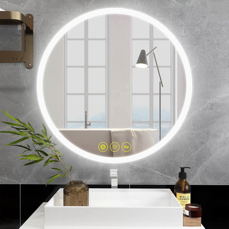 SmartReflect Modern Round LED Dimmable Anti-Fog Frameless Bathroom Vanity Mirror-Parc Decor