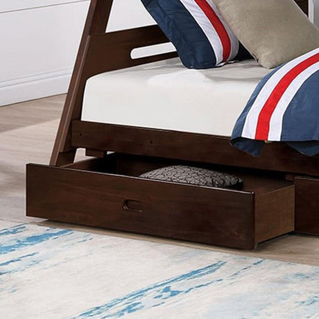 Solid Wood Twin / Full Bunk Bed with Reversible Angled Ladder and Underbed Drawers-Parc Decor