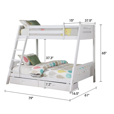 Solid Wood Twin / Full Bunk Bed with Reversible Angled Ladder and Underbed Drawers-Parc Decor