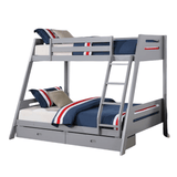 Solid Wood Twin / Full Bunk Bed with Reversible Angled Ladder and Underbed Drawers-Parc Decor