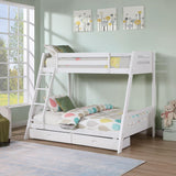 Solid Wood Twin / Full Bunk Bed with Reversible Angled Ladder and Underbed Drawers-Parc Decor