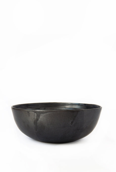 Stoneware Black Matte Salad Serving Bowl-Parc Decor