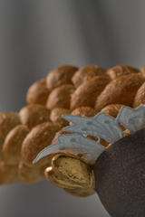 Stoneware Pedestal Fruit Bowl "Pumpernickel" with Gold Leaves-Parc Decor