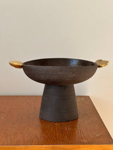 Stoneware Pedestal Fruit Bowl "Pumpernickel" with Gold Leaves-Parc Decor