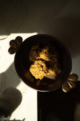 Stoneware Pedestal Fruit Bowl "Pumpernickel" with Gold Leaves-Parc Decor