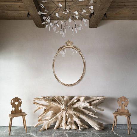 Traditioanl Oval Mirror With Wood Frame Rustic Decor Wall Mirror-Parc Decor