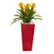 Triple Bromeliad Artificial Plant in Red Planter-Parc Decor