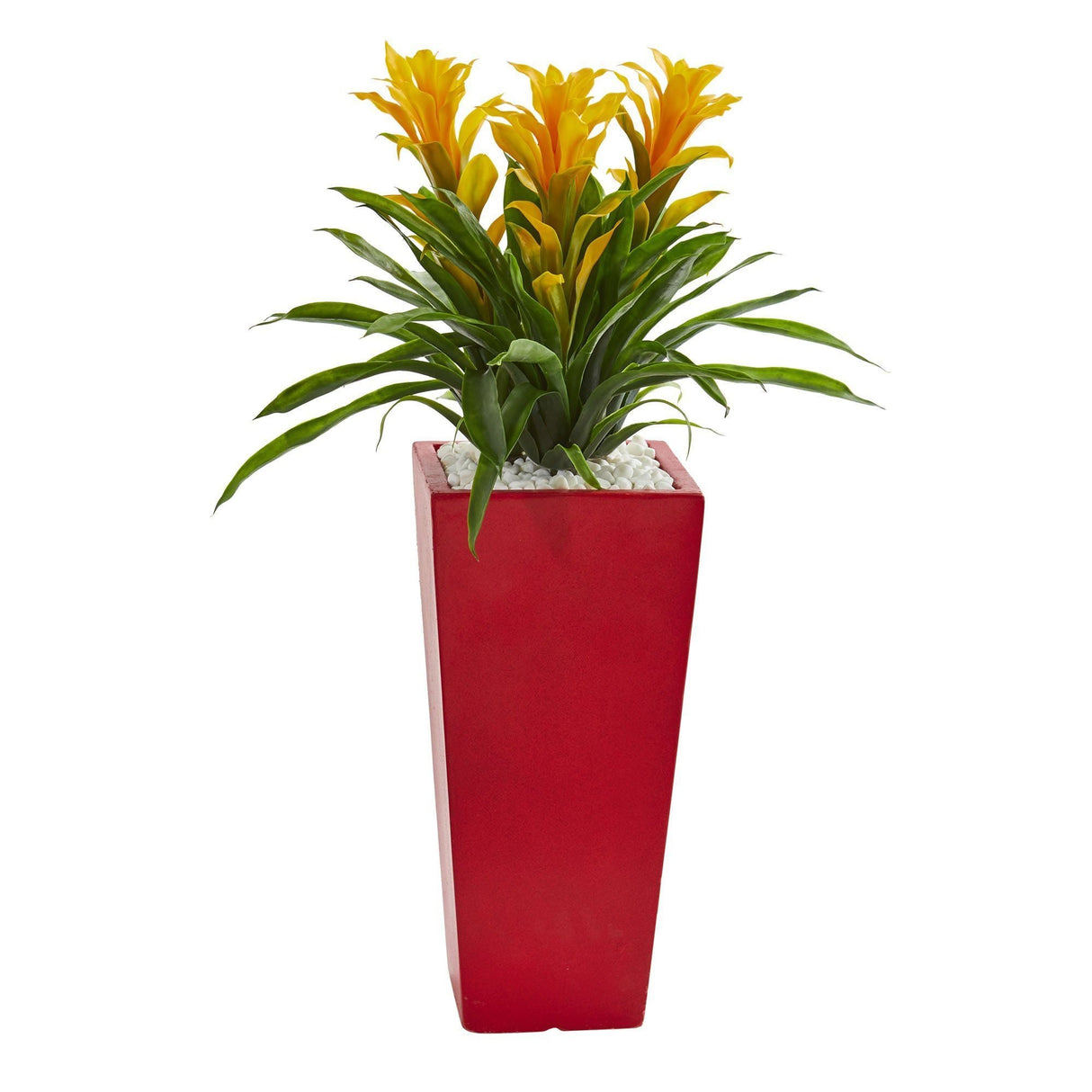 Triple Bromeliad Artificial Plant in Red Planter-Parc Decor