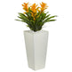 Triple Bromeliad Artificial Plant in White Tower Planter-Parc Decor