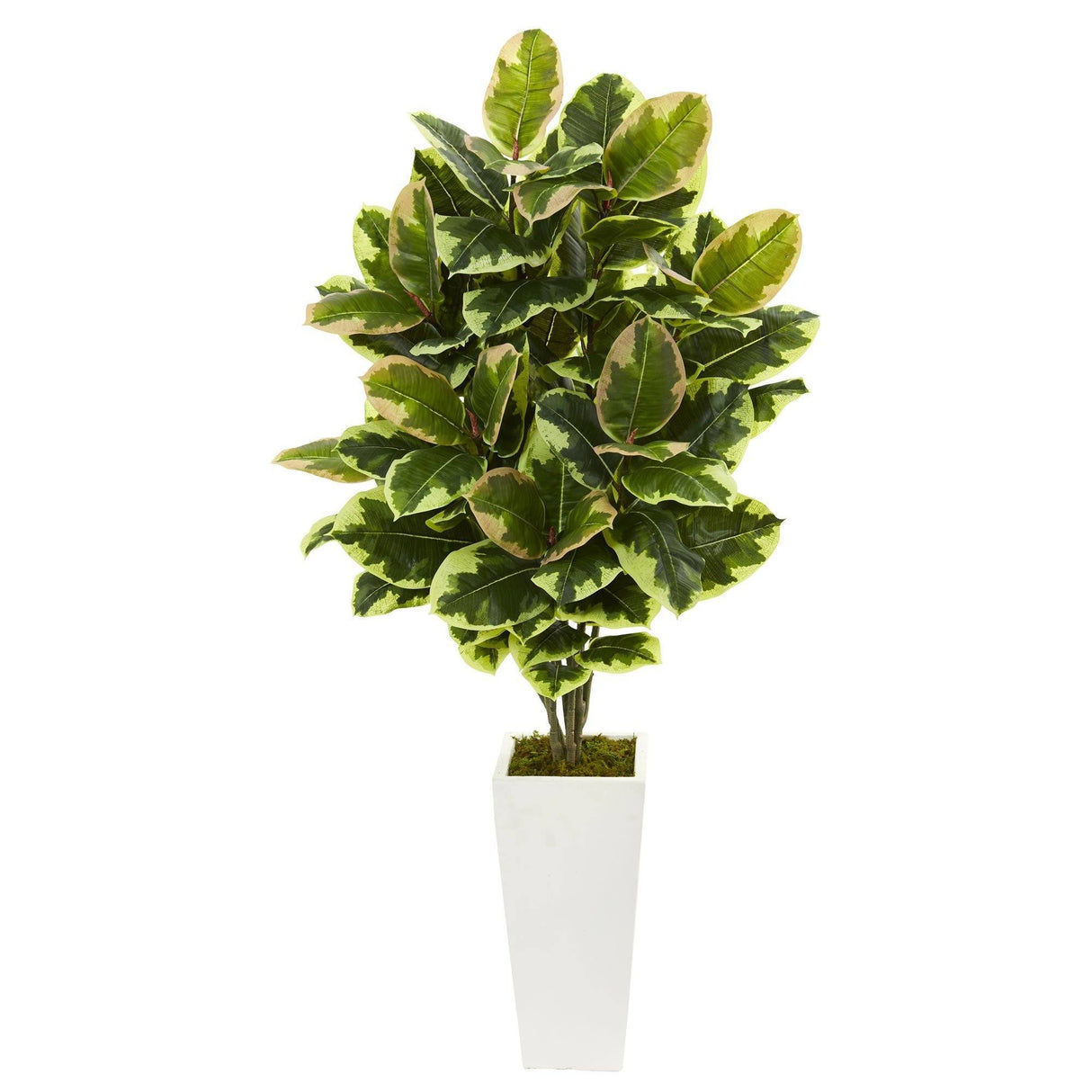 Variegated Rubber Leaf Artificial Plant in White Tower Vase-Parc Decor