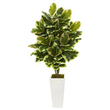 Variegated Rubber Leaf Artificial Plant in White Tower Vase-Parc Decor