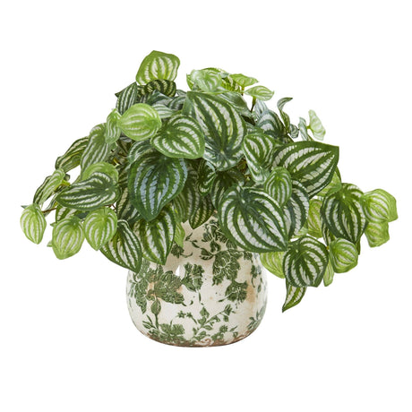 Watermelon Peperomia Artificial Plant in Vase (Real Touch)-Parc Decor