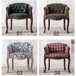Willem Accent Chair in 4 variants: dark green leather, brown leather, blue/white patterned fabric, and red plaid fabric.