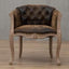 Willem Accent Chair in vintage brown leather with tufted back, nailhead trim, and light wood frame.