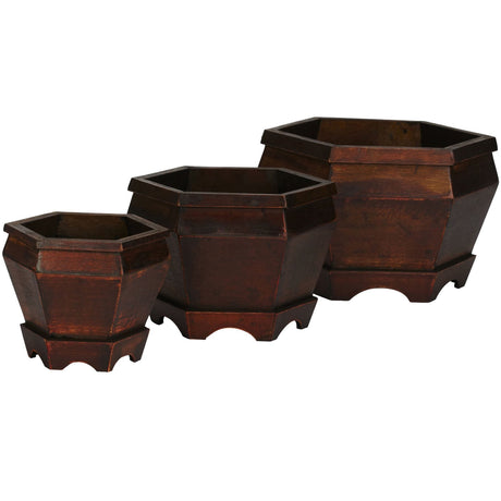 Wooden Hexagon Decorative Planter (Set of 3)-Parc Decor