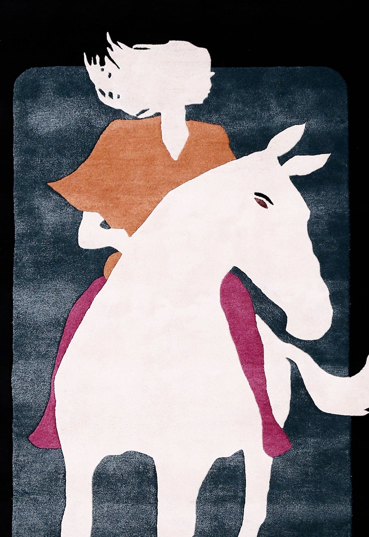 A Woman Riding Horse Ivory And Black Hand Tufted 5x8 Wool Area Rug