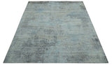 Abstract Blue And Gray 8x10 Hand Knotted Bamboo Silk Area Rug