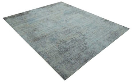 Abstract Blue And Gray 8x10 Hand Knotted Bamboo Silk Area Rug