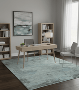 Abstract Blue And Gray 8x10 Hand Knotted Bamboo Silk Area Rug