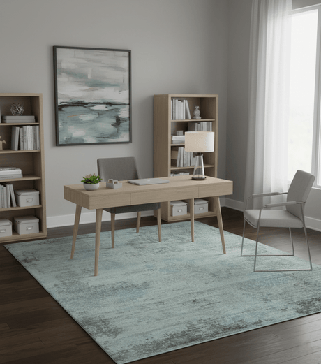 Abstract Blue And Gray 8x10 Hand Knotted Bamboo Silk Area Rug
