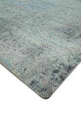 Abstract Blue And Gray 8x10 Hand Knotted Bamboo Silk Area Rug