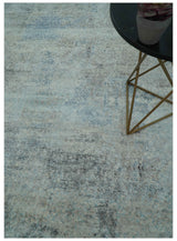 Abstract Blue And Gray 8x10 Hand Knotted Bamboo Silk Area Rug