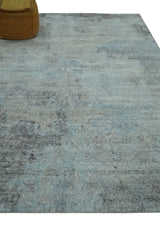 Abstract Blue And Gray 8x10 Hand Knotted Bamboo Silk Area Rug