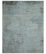 Abstract Blue And Gray 8x10 Hand Knotted Bamboo Silk Area Rug