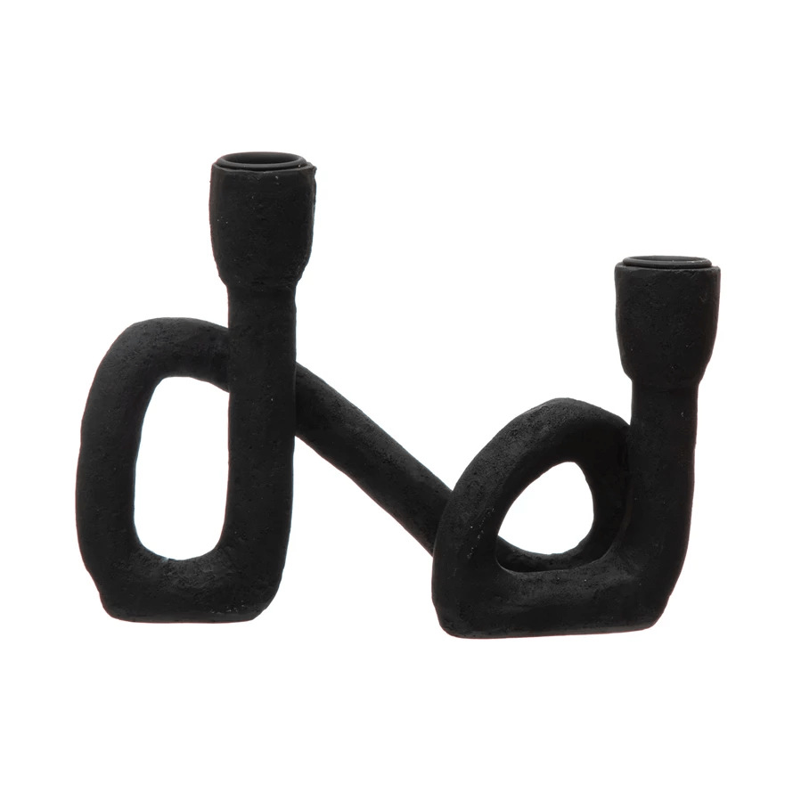 Abstract Double Taper Candle Holder in Black-Candles and Candle Accessories-Parc Decor
