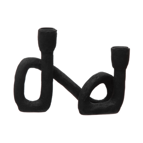 Abstract Double Taper Candle Holder in Black-Candles and Candle Accessories-Parc Decor