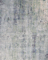 Abstract Ivory, Blue and Moss Green Fine Hand Knotted Art Silk Area Rug-Area Rug-Parc Decor