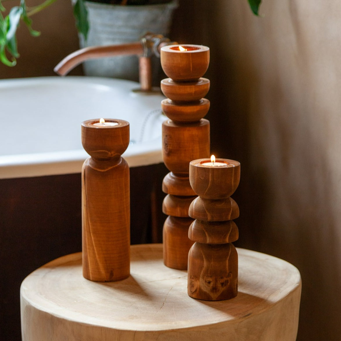 Abstract Wooden Tealight Totem Candle Holder-Décor-Parc Decor