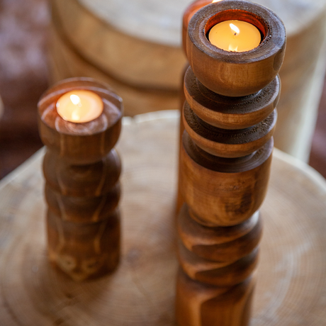 Abstract Wooden Tealight Totem Candle Holder-Décor-Parc Decor