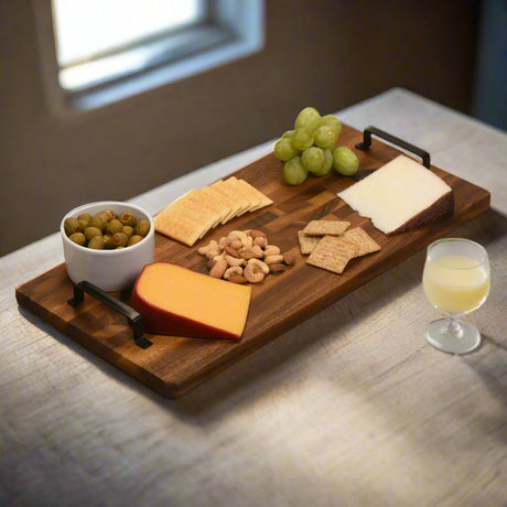 Acacia Serving Trays with Metal Handles-Serving Tray-Parc Decor