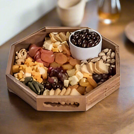 Acacia Wood Octagon Serving Tray – Rustic Wooden Tray for Coffee Table, Kitchen or Home Decor