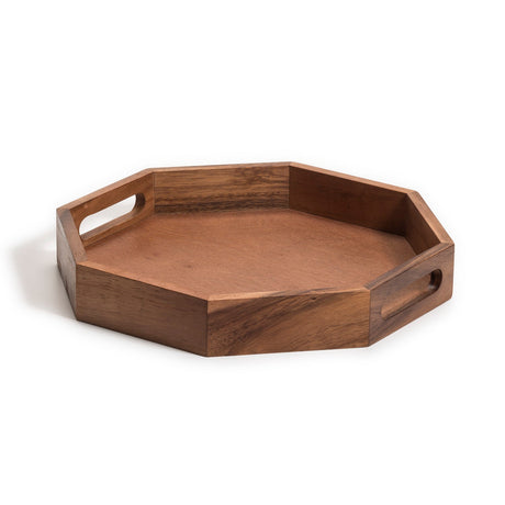 Acacia Wood Octagon Serving Tray – Rustic Wooden Tray for Coffee Table, Kitchen or Home Decor