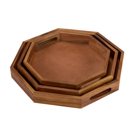 Acacia Wood Octagon Serving Tray – Rustic Wooden Tray for Coffee Table, Kitchen or Home Decor-Serving Tray-Parc Decor