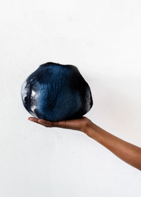 Adire Tye-Dye Indigo Blue Wool Decorative Ukhamba Bowl-All Products-Parc Decor