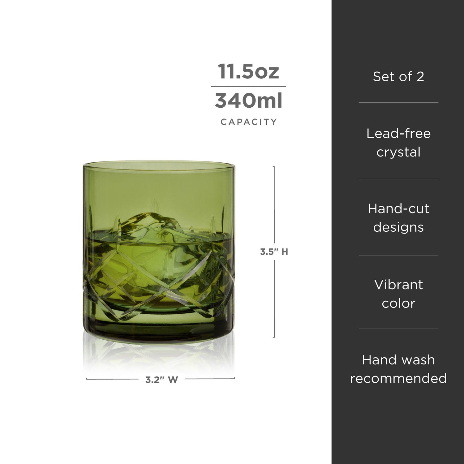 Admiral Crystal Rocks Glasses in Green Set of 2-product_type::stemless_cocktail_glasses-Parc Decor