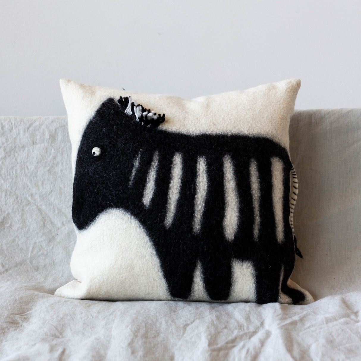 African Modern Boho Felted Decorative Pillow: Animal Zebra Jungle Wool Throw Pillow-Pillows-Parc Decor