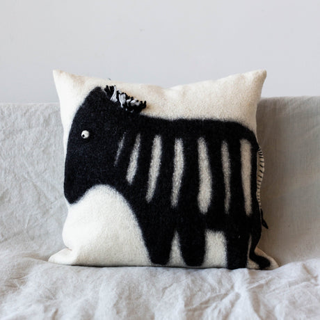African Modern Boho Felted Decorative Pillow: Animal Zebra Jungle Wool Throw Pillow-Pillows-Parc Decor