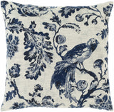 Agricola Navy Floral Bird Throw Pillow-Throw Pillows-Parc Decor