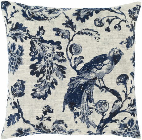 Agricola Navy Floral Bird Throw Pillow-Throw Pillows-Parc Decor