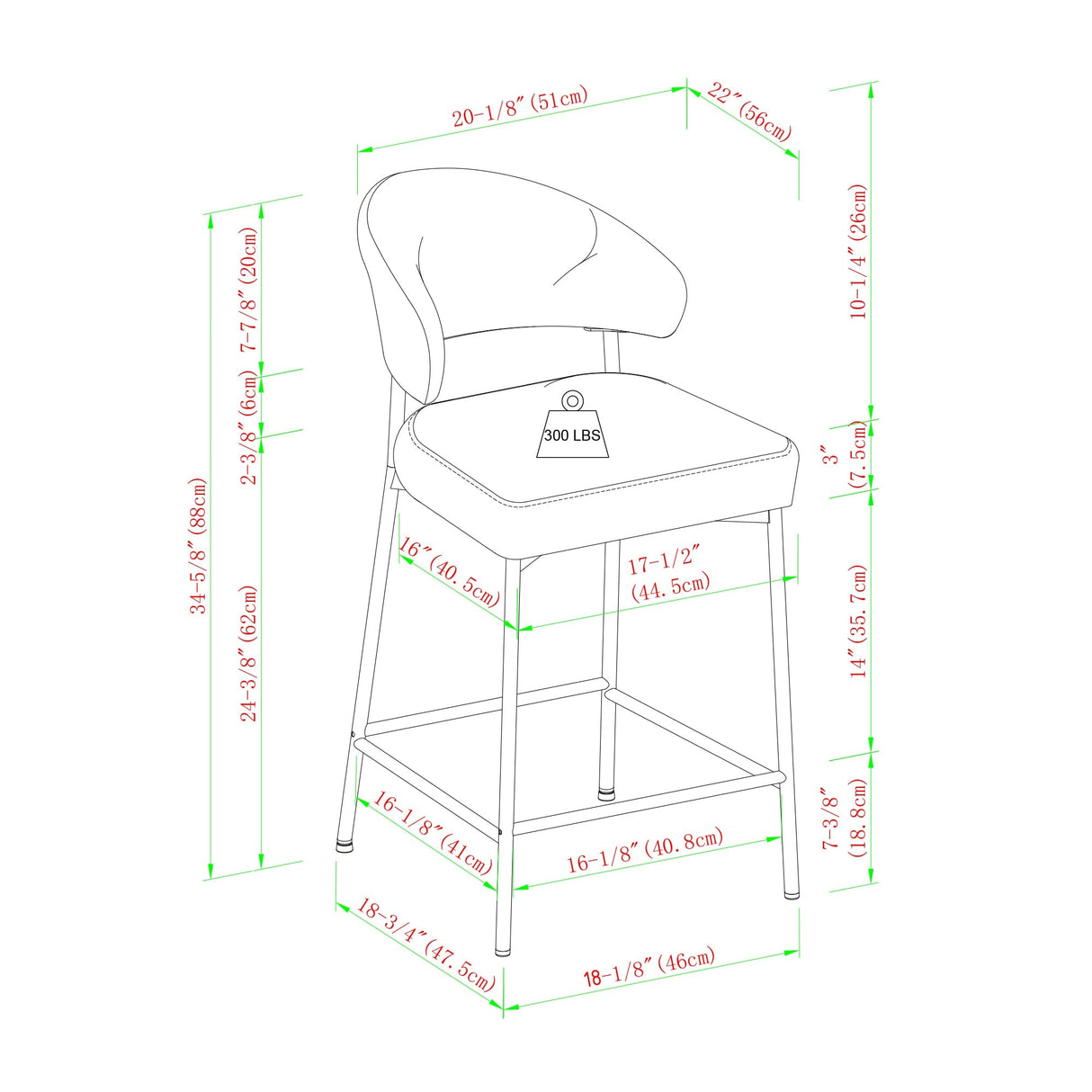 Alexis Modern Upholstered Curved Bar Stool, Set of 2-Dining / Kitchen-Parc Decor