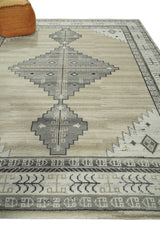 All Natural Wool Hand Knotted Gray , Beige and Ivory Traditional Heriz Serapi Multi Size wool Area Rug, Kids, Living Room and Bedroom Rug