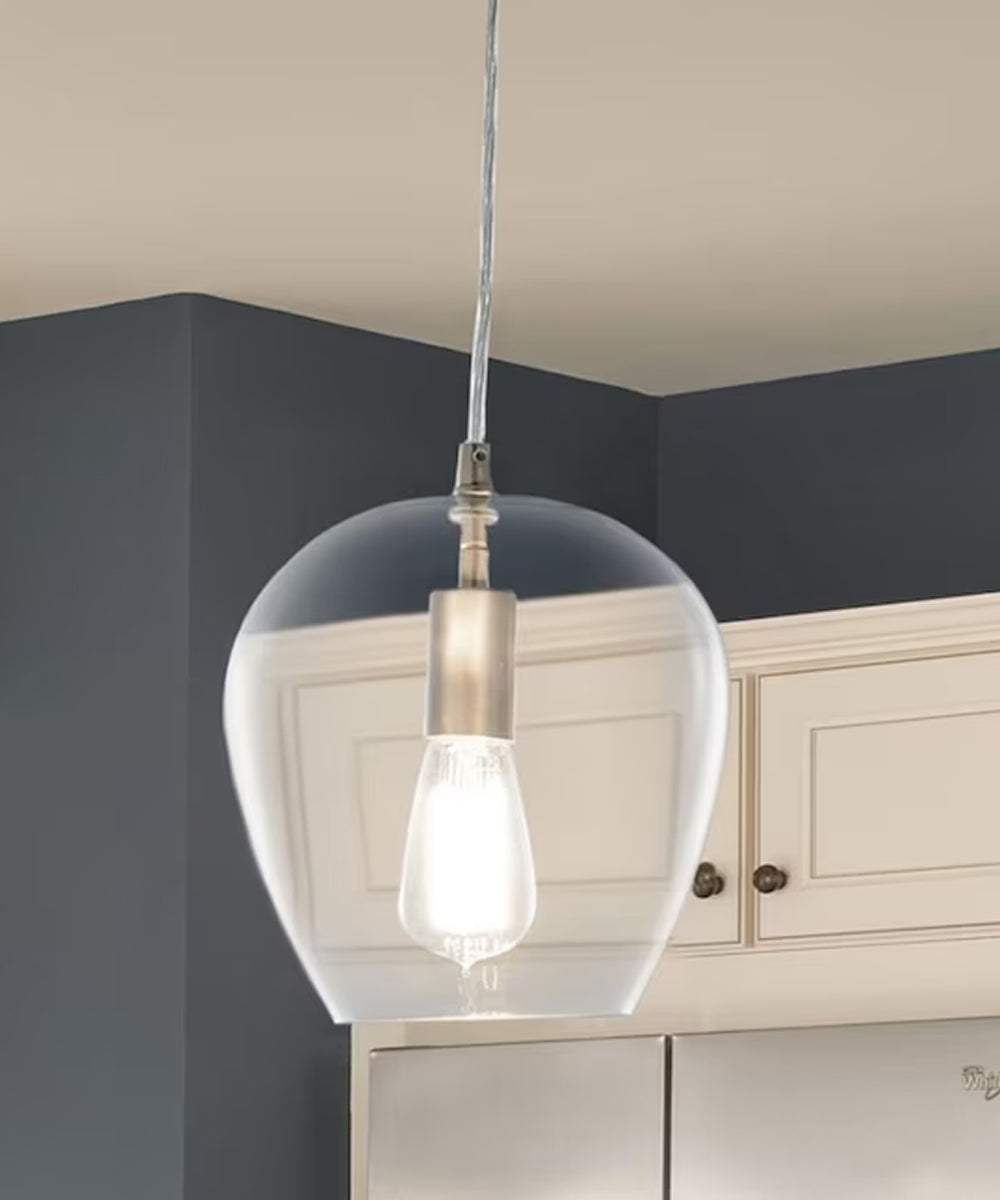 Allen + Roth 8"W 1-Light Bell Mini Pendant Light Fixture by Kichler Brushed Nickel with Clear Glass Shade Finish-Mini Pendant-Parc Decor